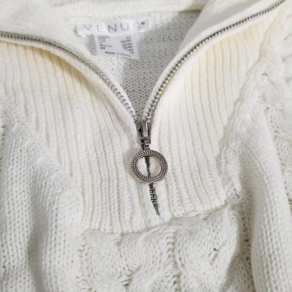Cable Knit Quarter Zip Sweater - Cream (XS) - VENUS - Picture 9 of 9
